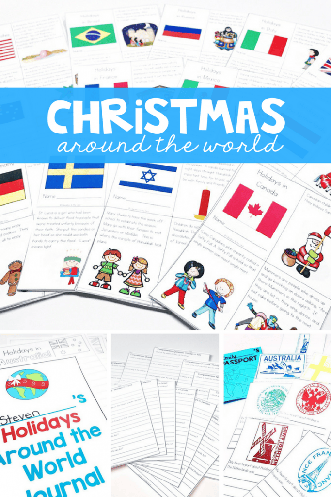 Christmas Around the World Unit. Complete with printable readers, passport and passport stamps, writing journal, graphic organizers! Great for all your Holidays Around the World Celebrations!
