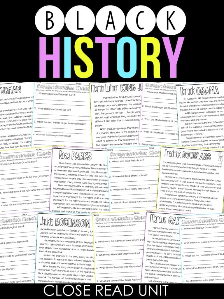 Black History Close Reads, Comprehension Passages, and a FREEBIE!
