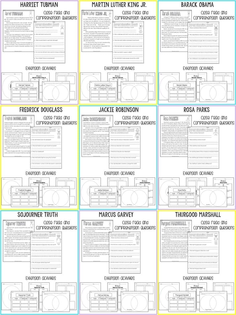 Black History Close Reads, Comprehension Passages, and a FREEBIE!