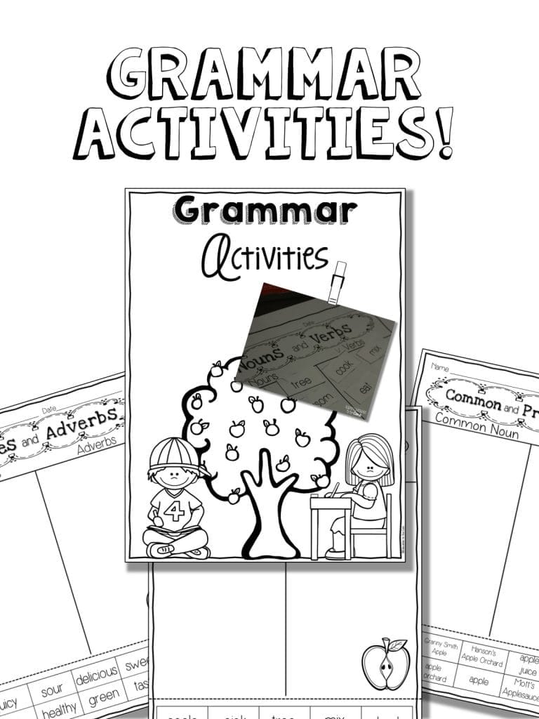 Apple Life Cycle and Grammar Integration In first grade, we are just focusing on basic grammar activities. At this point in the year, I have chosen to focus on nouns, verbs, common and proper nouns, and adjectives and adverbs.