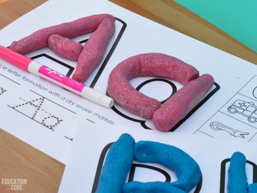 Printable Alphabet Mats with Neon Glitter Play Dough!