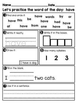 Sight Words for Kindergarten Worksheets 1-100 | Education to the Core