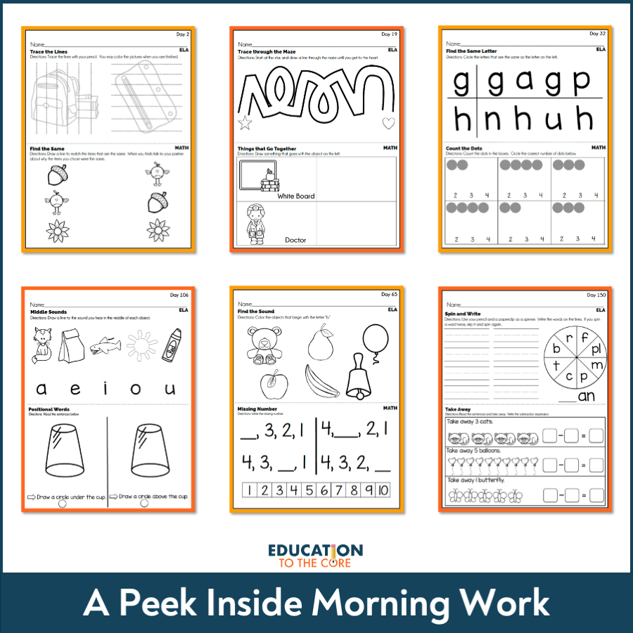 Kindergarten Morning Work | Education to the Core