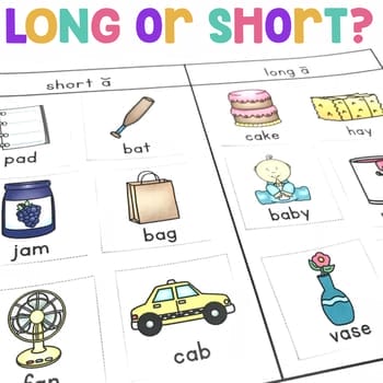 Students will distinguish long from short vowel sounds in spoken single-syllable words by sorting them on the mats provided.