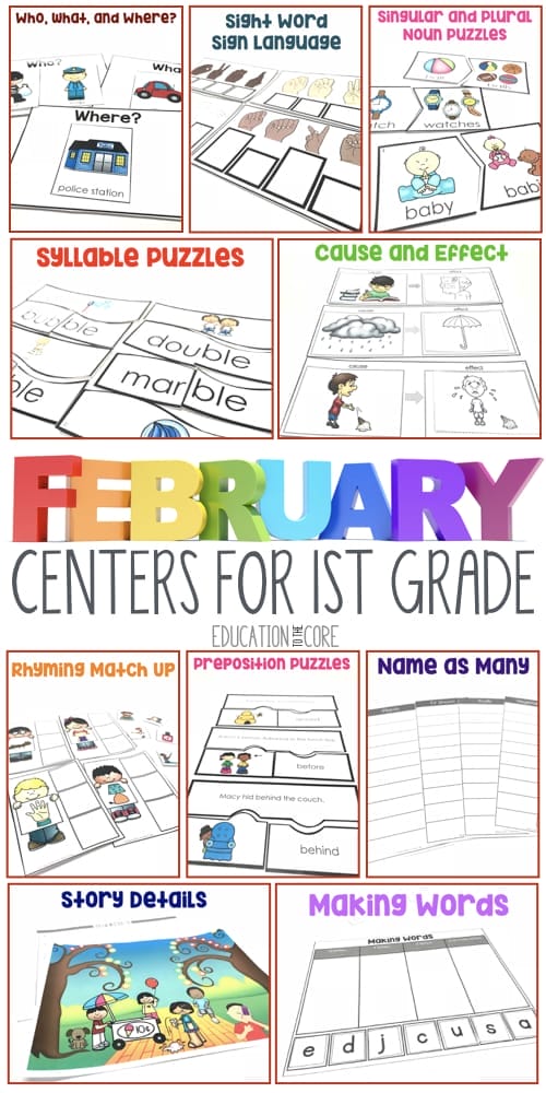 You will find a variety of phonics, language, vocabulary, and listening & speaking activities with these February centers. We provided a great review of essential kindergarten skills, a solid start to first grade skills, and a preview to second grade skills. These centers will be beneficial to any first grade classroom!