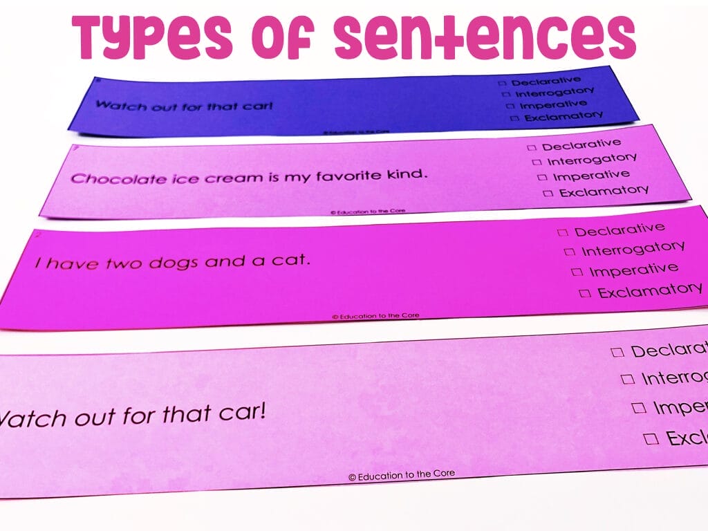 Types of Sentences: Just print, laminate, and cut. Now your students have a variety of sentences to practice different <a href=