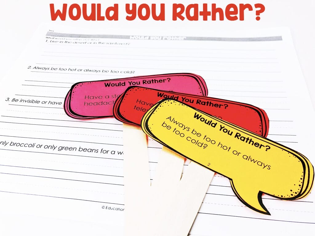 Would You Rather? This center is great for getting students interacting and improving their speaking and listening skills.