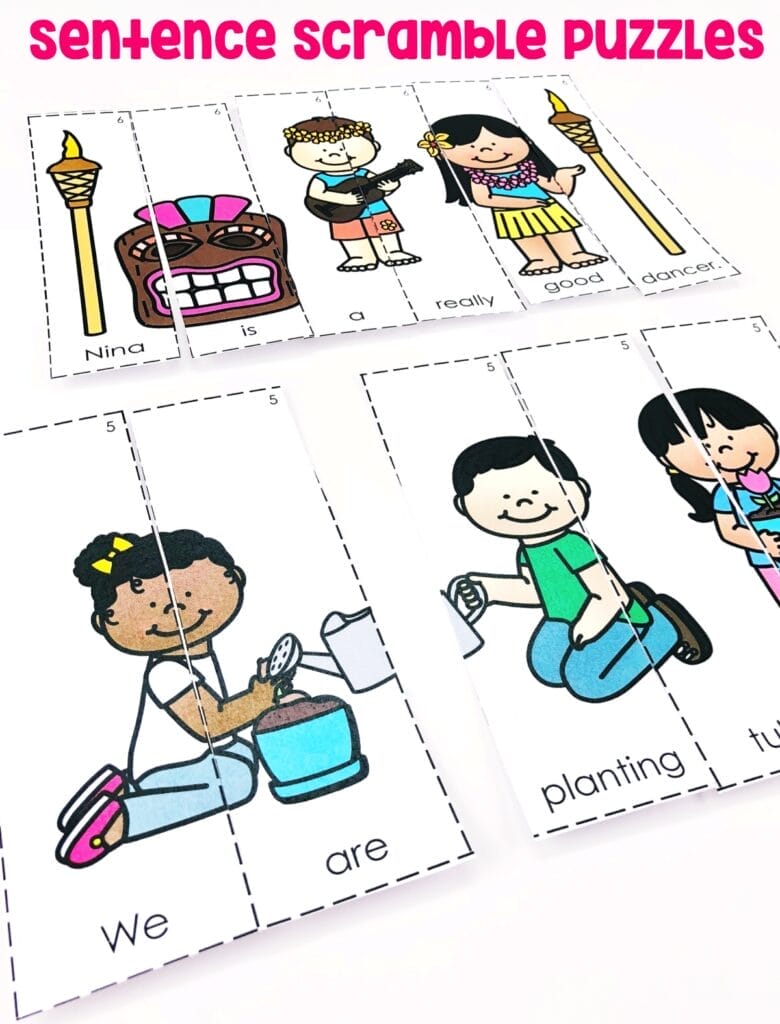Students will produce sentences by rearranging the picture/sentence puzzles.