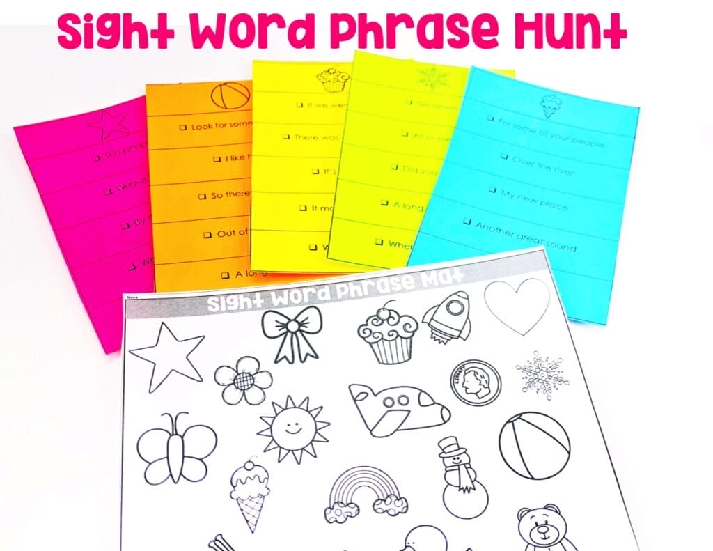 Students will be reading each phrase card. When they read each phrase on the card correctly, they can color the corresponding object on their accountability sheet.