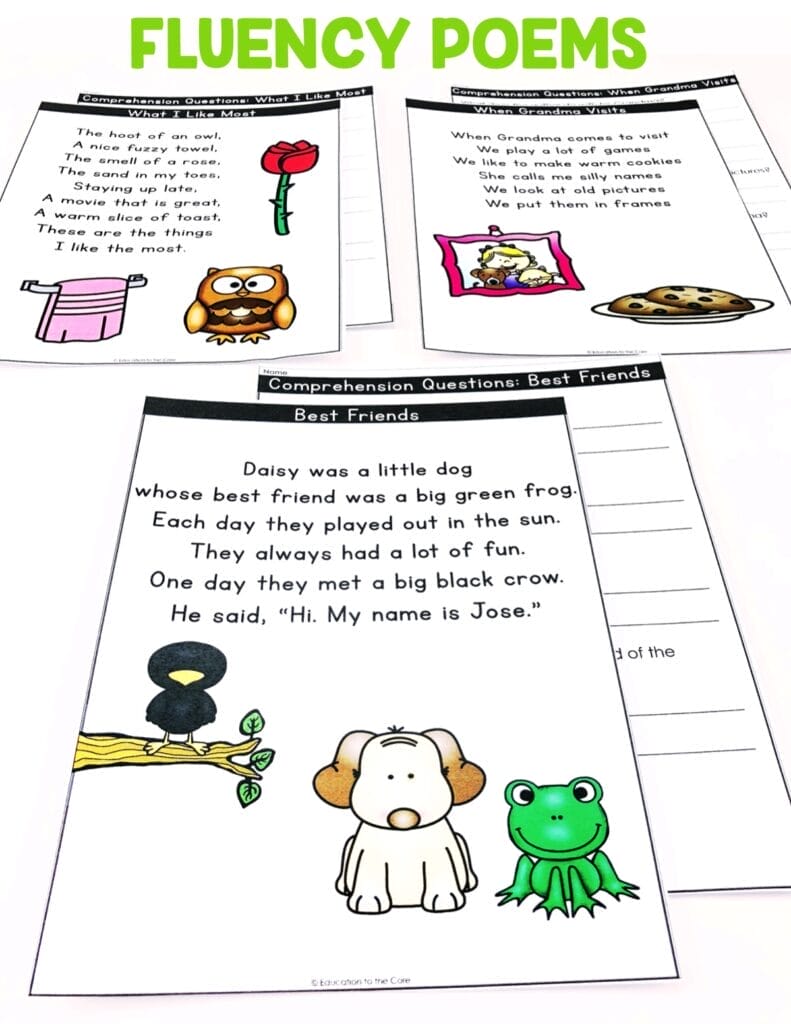 Students will be reading the 1st grade fluency poems and answering comprehension questions about each poem.