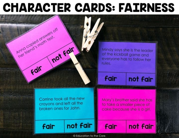 Students will read the Character Clip Card sentence and decide if it is fair or not fair.