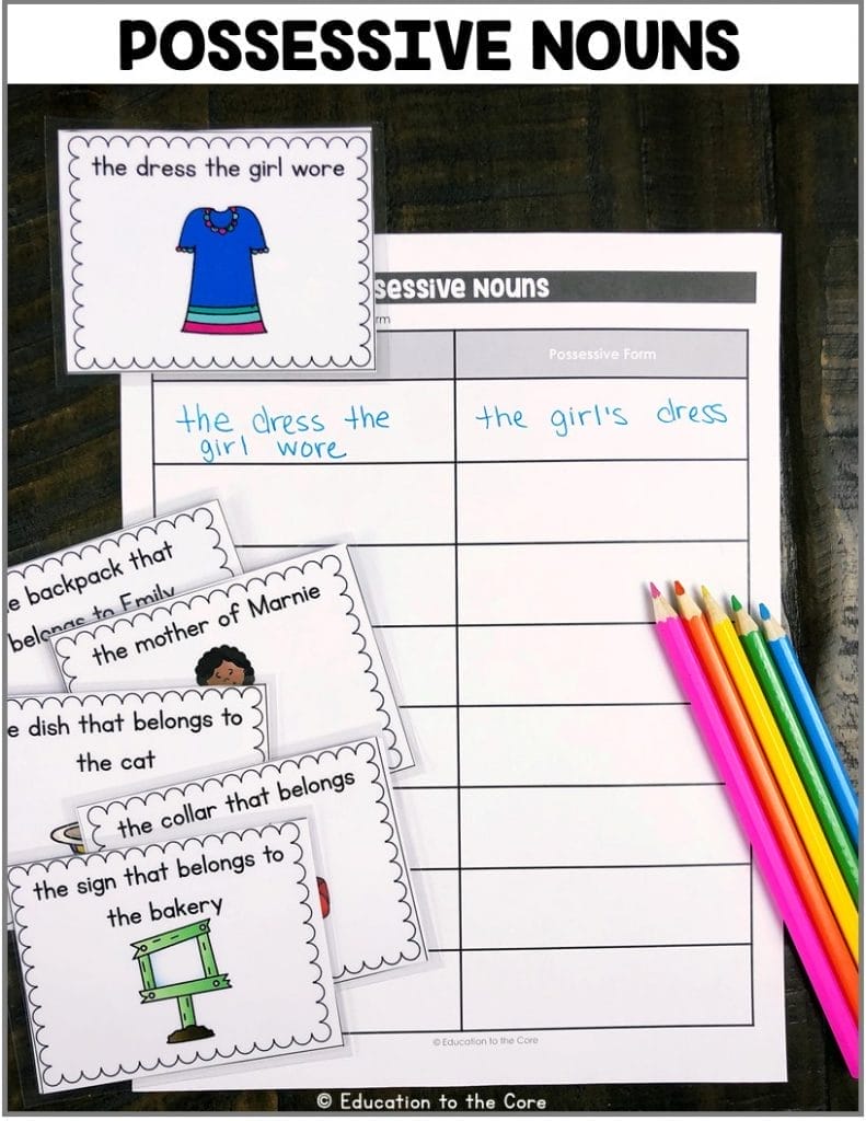 Possessive Nouns: This center includes task cards that students will use to write possessive nouns. This center includes: 48 double-sided cards