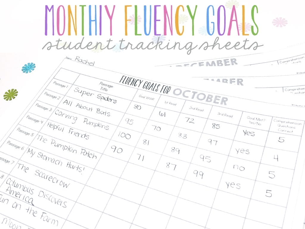 Monthly Reading Fluency Goals: Students Tracking Sheets