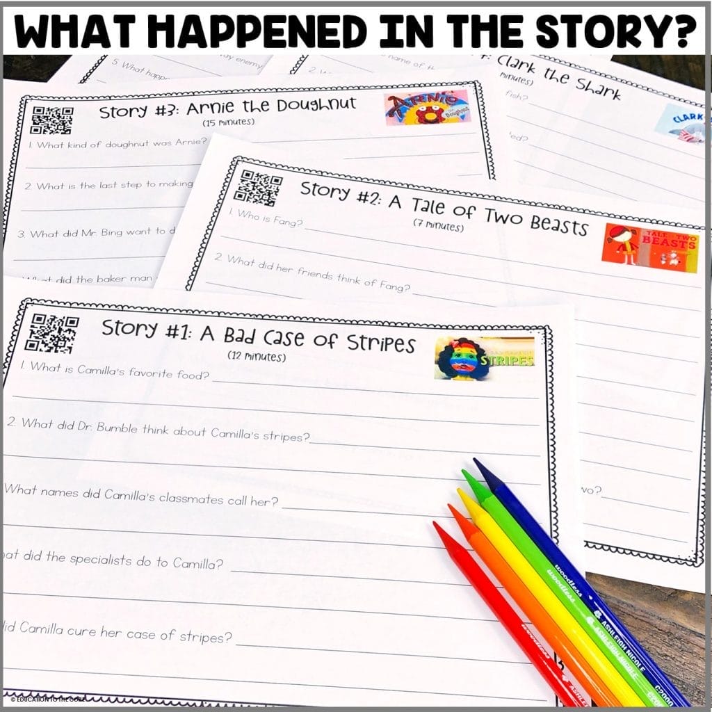 Students will be listening to various stories and answering the questions on the listening mats.