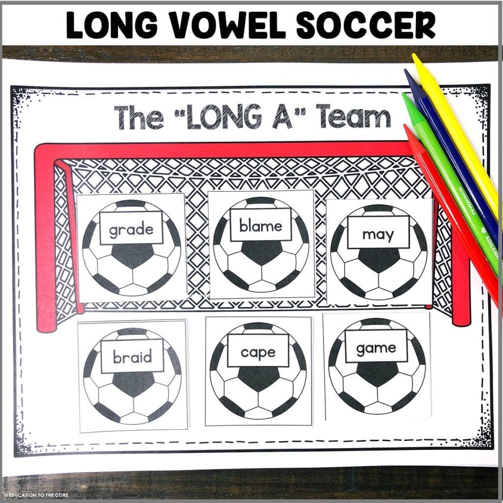 Students will be sorting long vowels and placing them in the correct long vowel goal!