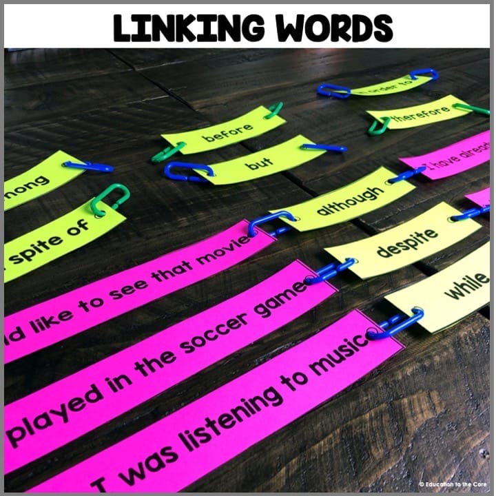 Linking Words: Link two sentences together with joining words. LITERALLY...use your links! The novelty doesn't get better than this!