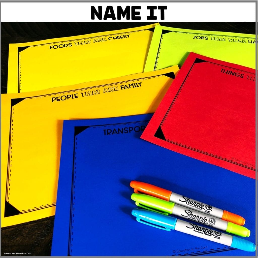 Students will be naming words/things that fit into the category mats provided.