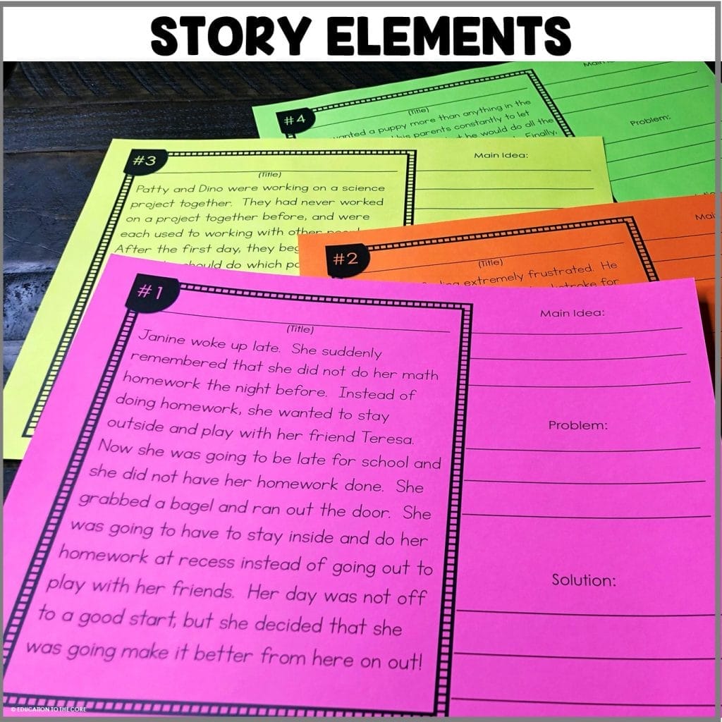 Students will be identifying story elements on the mats provided.
