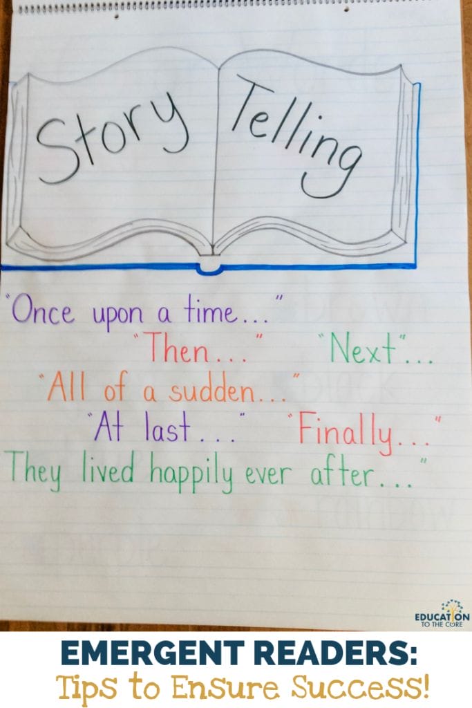 Using books with vivid illustrations and no words, such as Goodnight Gorilla, The Snowman, The Lion and the Mouse, can help students become “storytellers”. We will definitely need to model this skill, using common story language and phrases, like “Once upon a time…”, transitional words (after, then, next), and “happily ever after”, etc.
