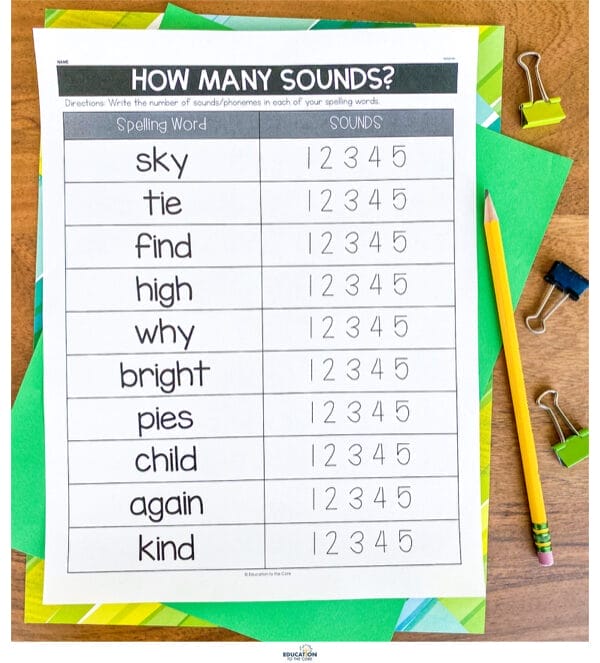 homework for spelling words