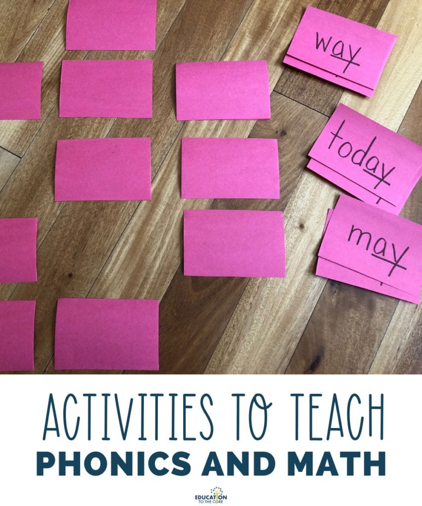 Paper rectangles that have matching words containing the 'ay' sound