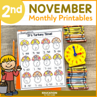 November No Prep Packet for Second Grade | November Morning Work